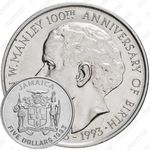 5 долларов 1993, 100 лет со дня рождения Нормана Вашингтона Мэнли [Ямайка]