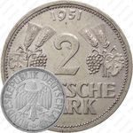 2 марки 1951, G, знак монетного двора: "G" - Карлсруэ [Германия]
