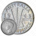 3 пенса 1943, D, знак монетного двора: "D" - Денвер [Австралия]