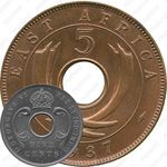 5 центов 1937, H, знак монетного двора: "H" - Хитон, Бирмингем [Восточная Африка]