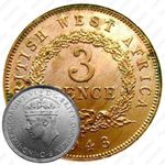 3 пенса 1943, H, знак монетного двора: "H" - Хитон, Бирмингем [Британская Западная Африка]