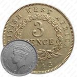 3 пенса 1943, KN, знак монетного двора: "KN" - Кингз Нортон Металл, Бирмингем [Британская Западная Африка]