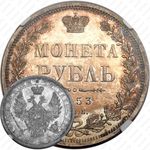1 рубль 1853, СПБ-HI, буквы в слове "РУБЛЬ" сближены