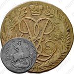 2 копейки 1758, номинал над Св. Георгием, гурт екатеринбургского монетного двора