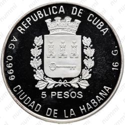 5 песо 1989, Чемпионат мира по футболу 1990, Италия [Куба] Proof - Аверс