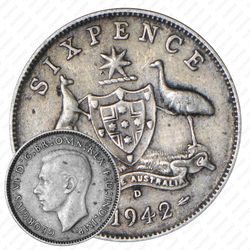6 пенсов 1942, D, знак монетного двора: "D" - Денвер [Австралия]