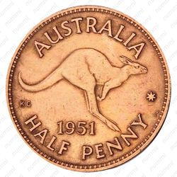1/2 пенни 1951, PL, знак монетного двора: "PL" - Лондон [Австралия] - Реверс