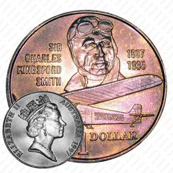 1 доллар 1997, 100 лет со дня рождения Чарльза Кингсфорда Смита (портрет Чарльза и самолёт) [Австралия]