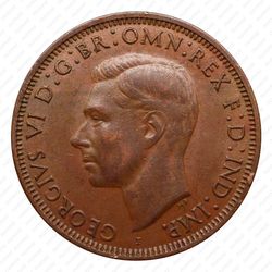 1 пенни 1942, "I" ниже бюста. Точка перед и после "PENNY" [Австралия] - Аверс