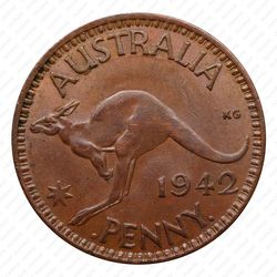 1 пенни 1942, "I" ниже бюста. Точка перед и после "PENNY" [Австралия] - Реверс