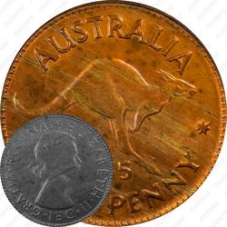 1 пенни 1955, без точки после "PENNY" - Монетный двор Мельбурна [Австралия]