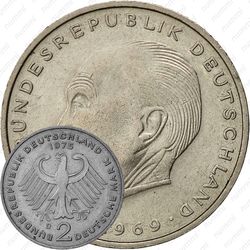 2 марки 1969, D, Конрад Аденауэр, 20 лет Федеративной Республике (1949-1969) [Германия]