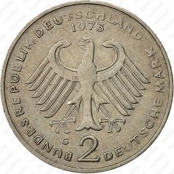 2 марки 1969, G, Конрад Аденауэр, 20 лет Федеративной Республике (1949-1969) [Германия] - Аверс