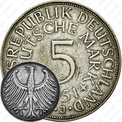 5 марок 1951, J, знак монетного двора: "J" - Гамбург [Германия]
