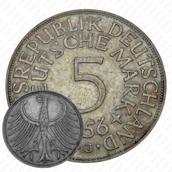 5 марок 1956, J, знак монетного двора: "J" - Гамбург [Германия]