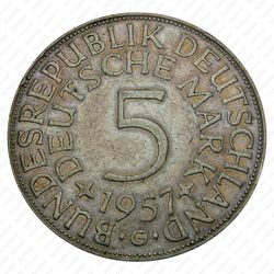 5 марок 1957, G, знак монетного двора: "G" - Карлсруэ [Германия] - Реверс