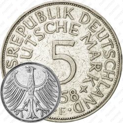 5 марок 1958, F, знак монетного двора: "F" - Штутгарт [Германия]