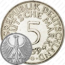 5 марок 1959, G, знак монетного двора: "G" - Карлсруэ [Германия]