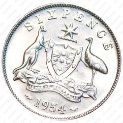 6 пенсов 1954, Серебро [Австралия] - Реверс