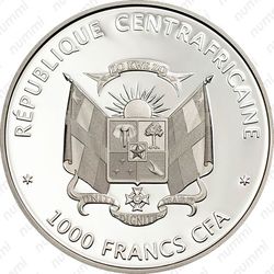 1000 франков 2014, Бабочки мира - бабочка "Золотистый лесничий" (Papillion exotiques) [Центральноафриканская Республика (ЦАР)] Proof - Аверс