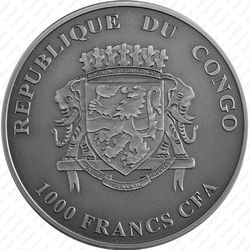 1000 франков 2018, Животные Африки - Пятнистая гиена [Республика Конго] - Аверс