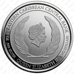 2 доллара 2018, Контрабандисты рома (Rum Runner) [Антигуа и Барбуда] Proof - Аверс