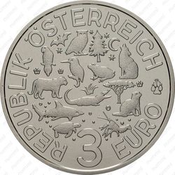 3 евро 2018, Сова [Австрия] - Аверс