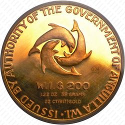 200 долларов 1968, 1-я годовщина Независимости [Ангилья] Proof - Реверс