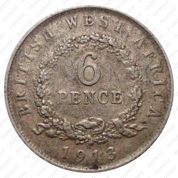 6 пенсов 1913, H, знак монетного двора: "H" - Хитон, Бирмингем [Британская Западная Африка] - Реверс