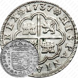 2 реала 1731-1745, Отметка монетного двора "S" - Севилья [Испания]
