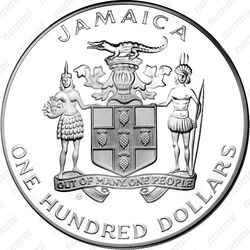 100 долларов 1986, Чемпионат мира по футболу 1986, Мексика [Ямайка] - Аверс