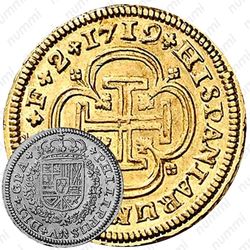 2 эскудо 1719-1725, Отметка монетного двора "M" - Мадрид [Испания]
