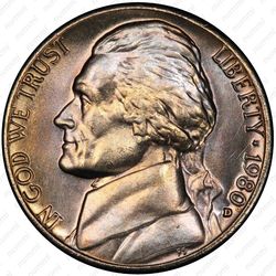 5 центов 1980, Томас Джефферсон - Аверс