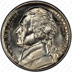 5 центов 1987, Томас Джефферсон - Аверс