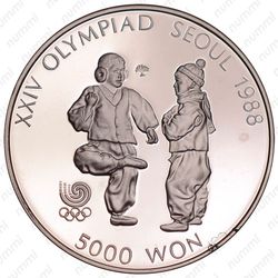 5000 вон 1987, XXIV летние Олимпийские Игры, Сеул 1988 - Чеги Чаги [Корея] - Аверс