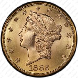 20 долларов 1882, голова Свободы
