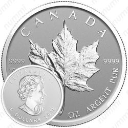 5 долларов 2016, год обезьяны (Canadian Silver Maple Leaf (кленовый лист))