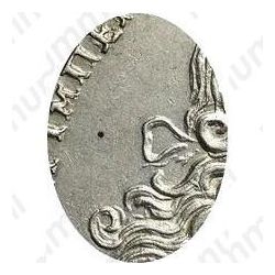 1 рубль 1728, тип 1727 года, с бантом у венка, голова разделяет надпись