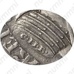 1 рубль 1724, СПБ, солнечный в латах, "СПБ" в обрезе рукава, над головой звезда