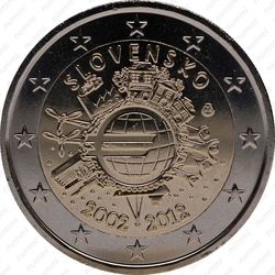 2 евро 2012, 10 лет наличного евро (Словакия) - Аверс