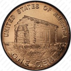 1 цент 2009, домик Линкольна - Реверс