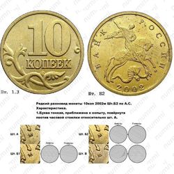 10 копеек 2002, М, штемпель 1Г (Ю.К.), 1.3Б2 (А.С.) вариант расположения буквы М