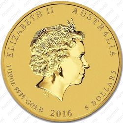 5 долларов 2016, год обезьяны (P)