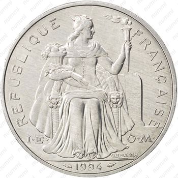 5 франков 1994, Новая Каледония - Аверс