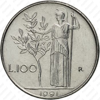 100 лир 1991 - Реверс