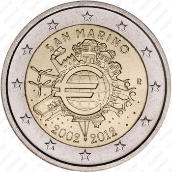 2 евро 2012, 10 лет евро, (Сан-Марино) (Сан-Марино) (Сан-Марино) (Сан-Марино) (Сан-Марино) (Сан-Марино) (Сан-Марино) (Сан-Марино) (Сан-Марино) - Аверс