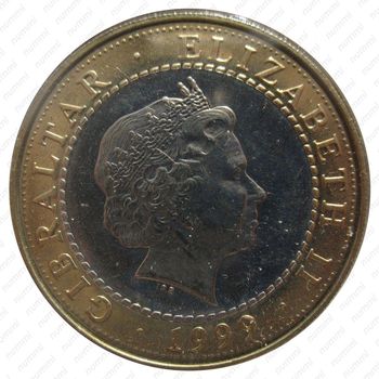 2 фунта 1999, бык Гибралтар - Аверс