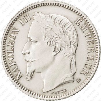 1 франк 1866, BB, знак монетного двора: "BB" - Страсбург [Франция] - Аверс