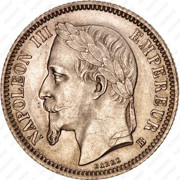 1 франк 1868, BB, знак монетного двора: "BB" - Страсбург [Франция] - Аверс