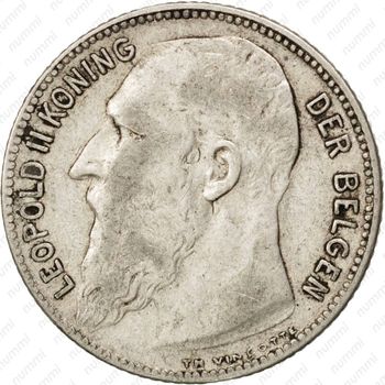 1 франк 1909, надпись на голландском - "DER BELGEN" [Бельгия] - Аверс